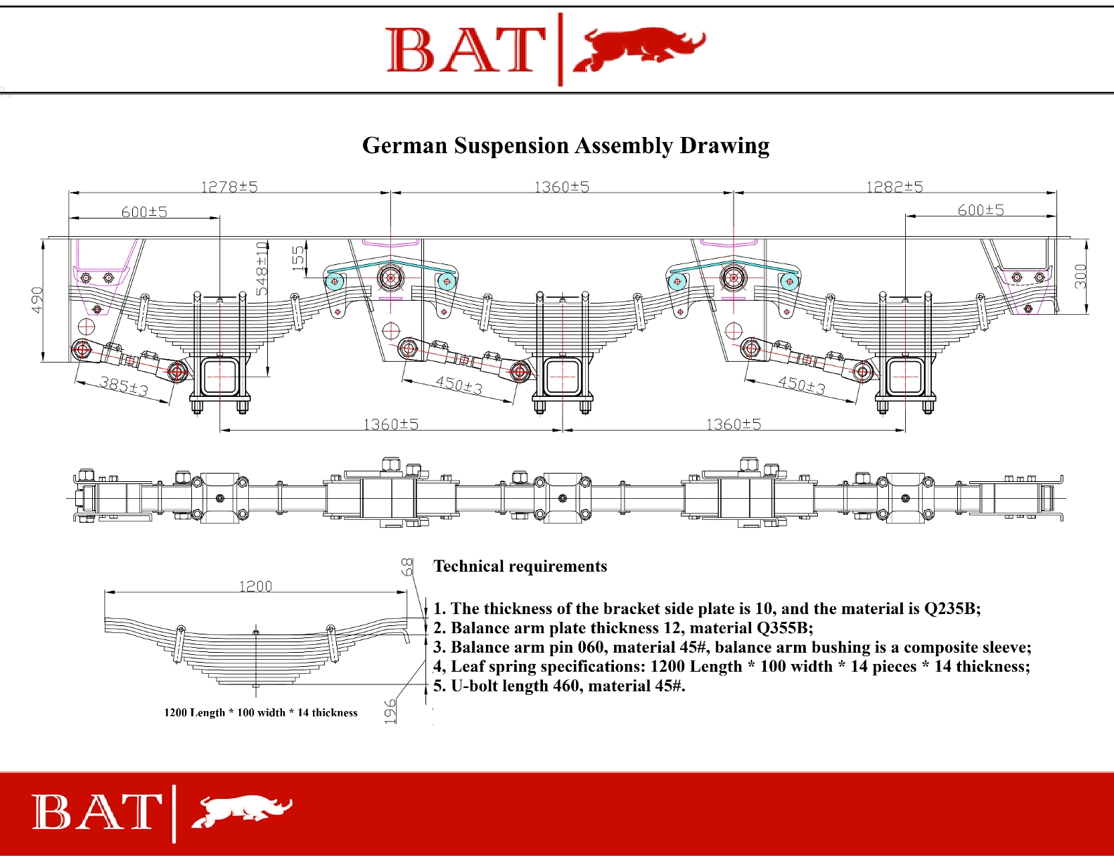 GERMAN MECHANICAL SUSPENSION 3 AXLE 1250mm
